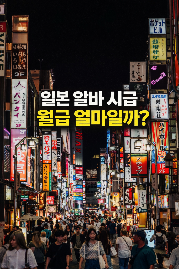일본 알바 시급과 월급 정보를 설명하는 도쿄 번화가 야경 대표 이미지